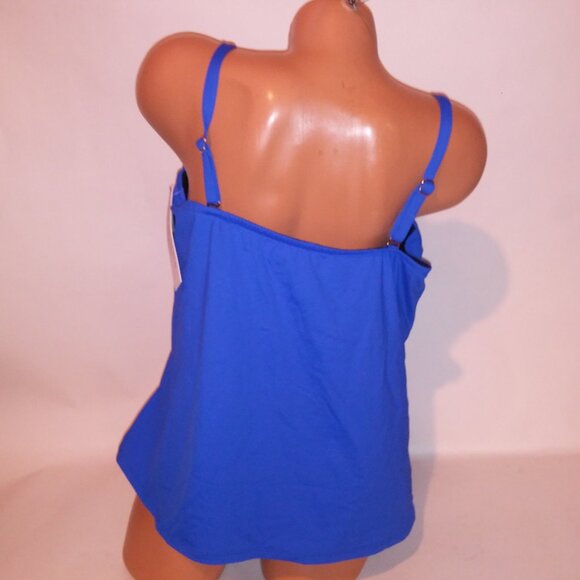 La Blanca Swim Tankini Top 20W Blue Solid Tummy Control Lightly Lined Wireless N - Picture 8 of 10